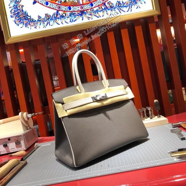Hermes女包 愛馬仕經典款Birkin包 epsom皮手掌紋 Hermes鉑金拼色女士手提包  am2081